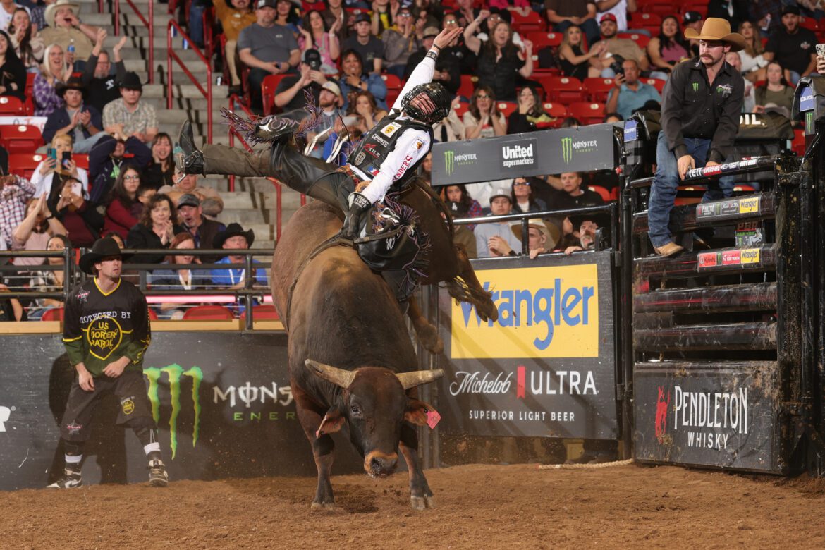 During the first round of the Albuquerque Unleash The Beast PBR. Photo by: Bull Stock Media